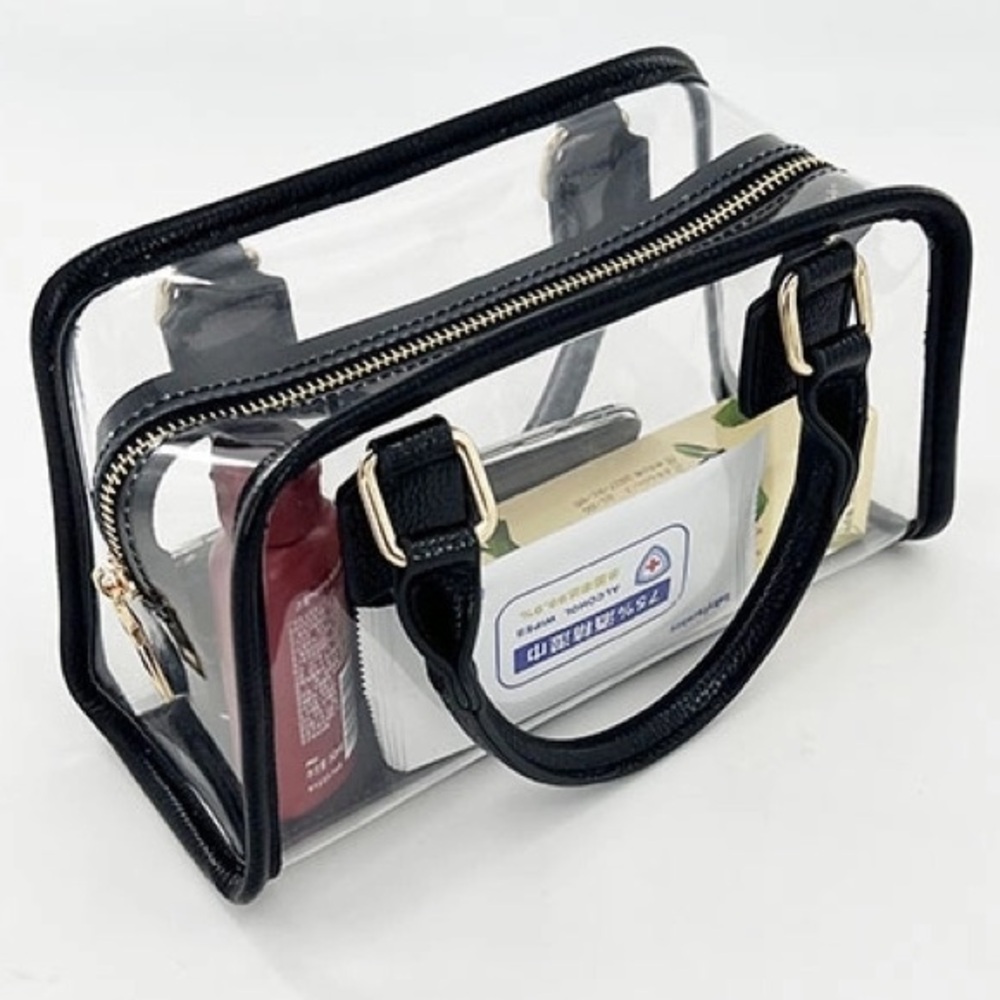 🖤 NWOT Clear PVC Transparent Jelly Bag Black Trim – Top Handle Crossbody Purse - Picture 7 of 15